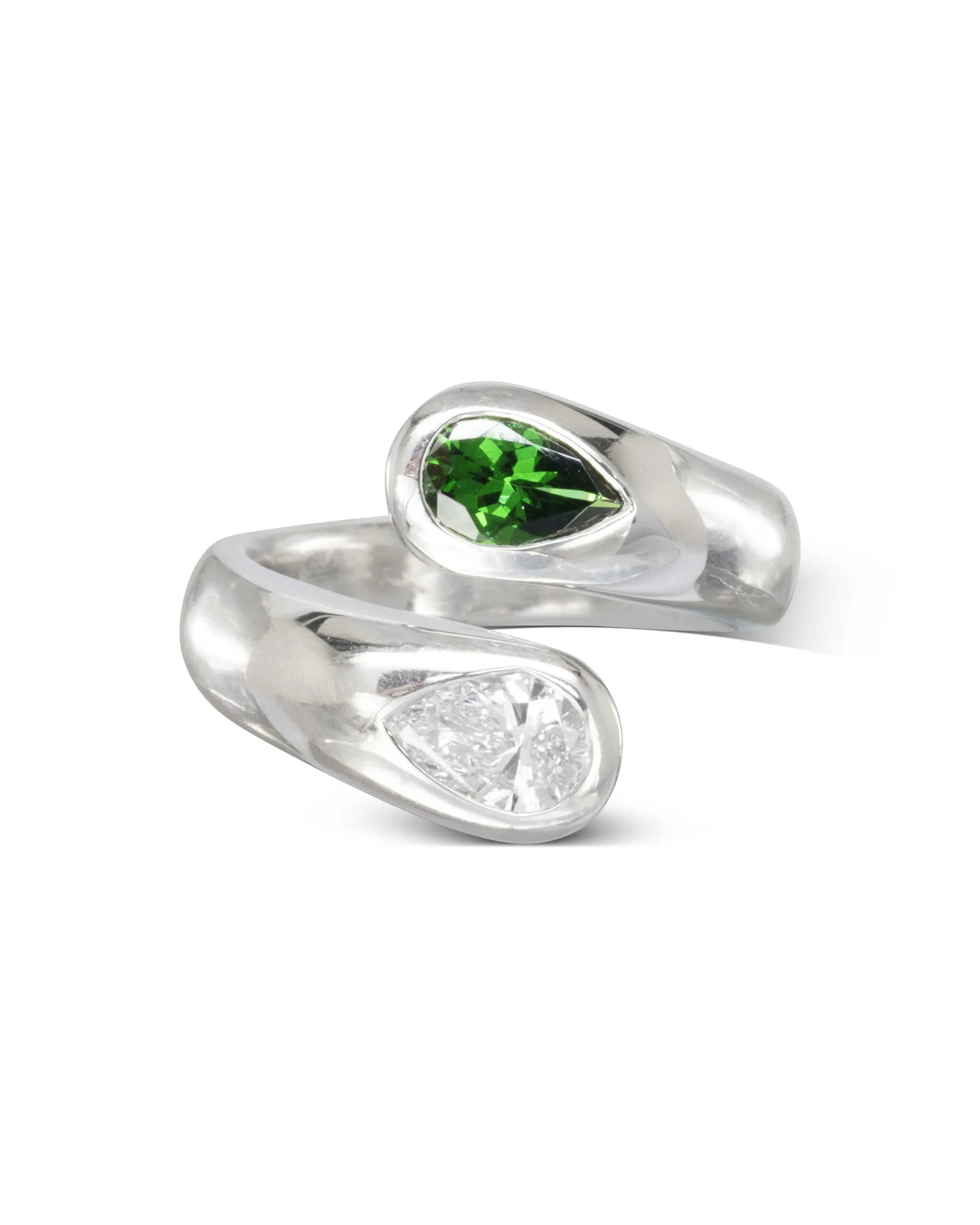Moi et Toi Tsavorite and Diamond Platinum Ring