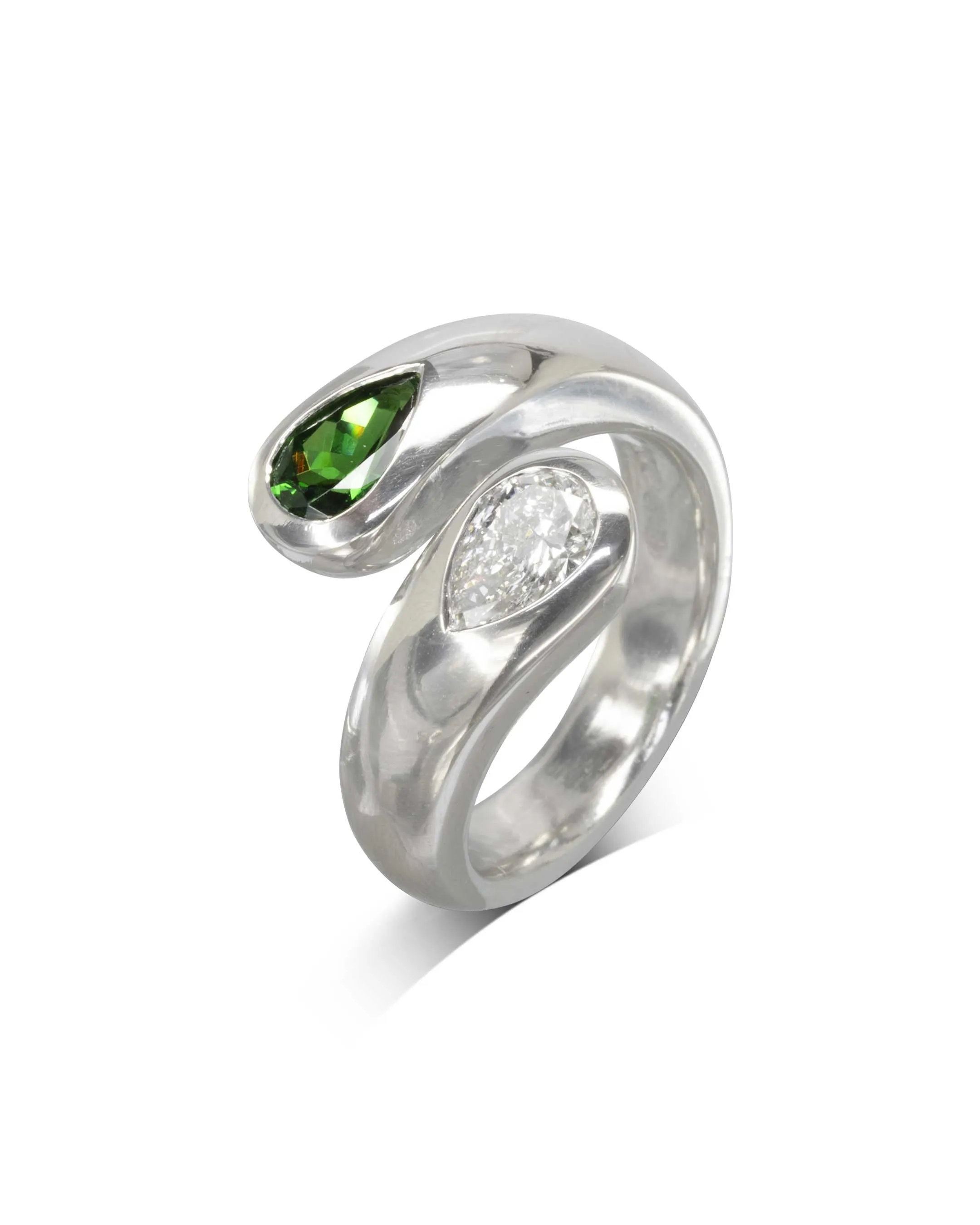 Moi et Toi Tsavorite and Diamond Platinum Ring
