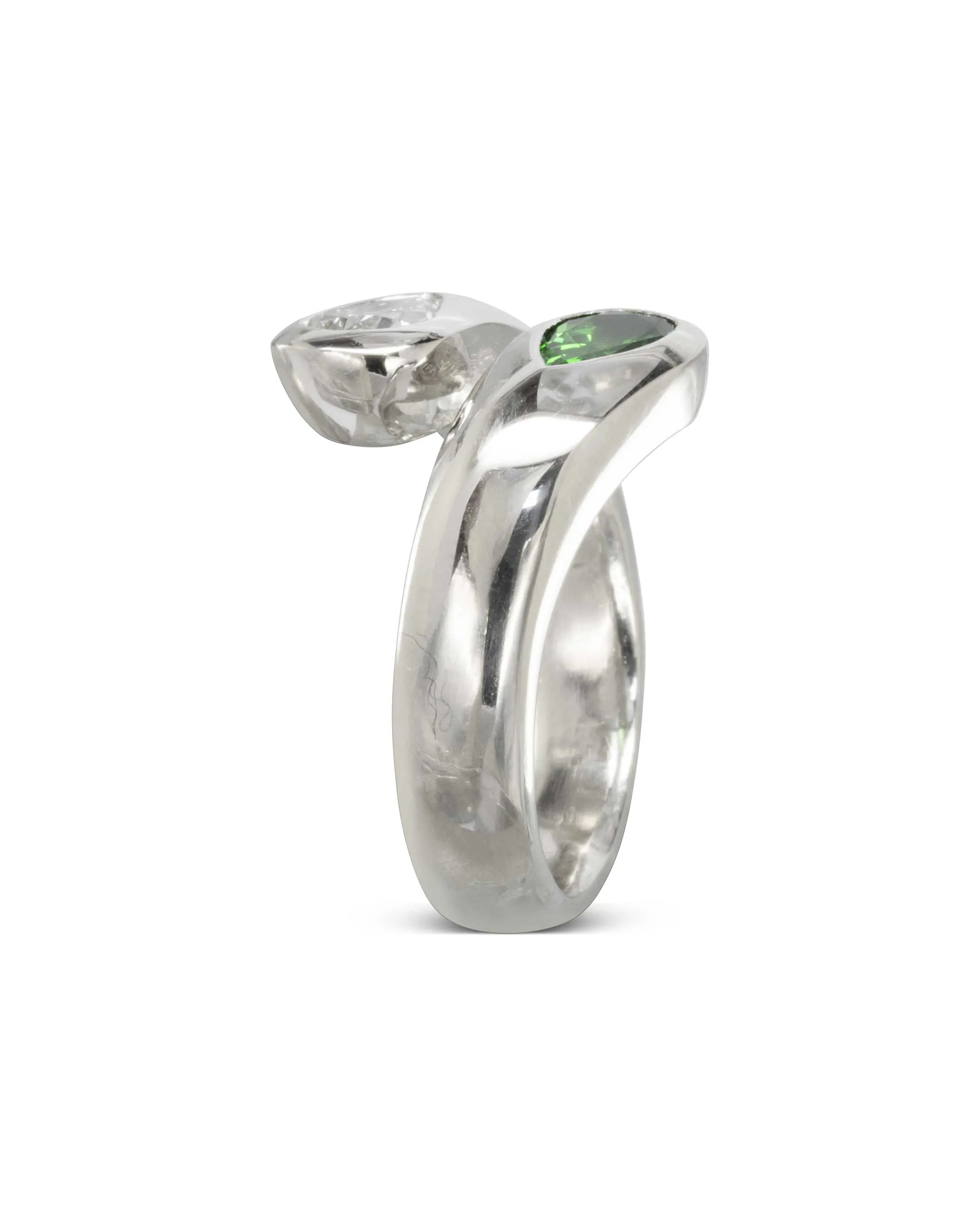 Moi et Toi Tsavorite and Diamond Platinum Ring