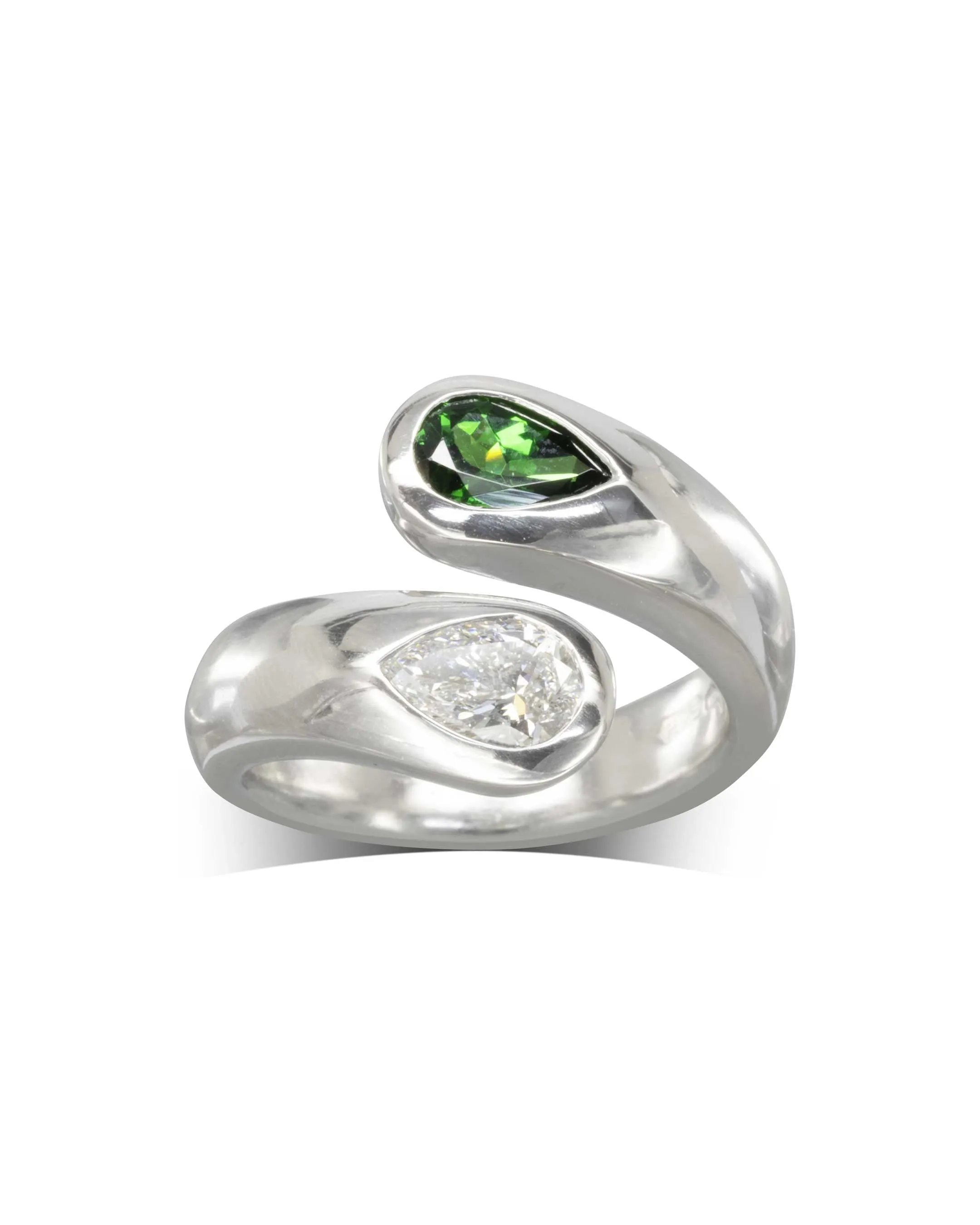 Moi et Toi Tsavorite and Diamond Platinum Ring
