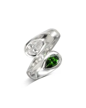Moi et Toi Tsavorite and Diamond Platinum Ring