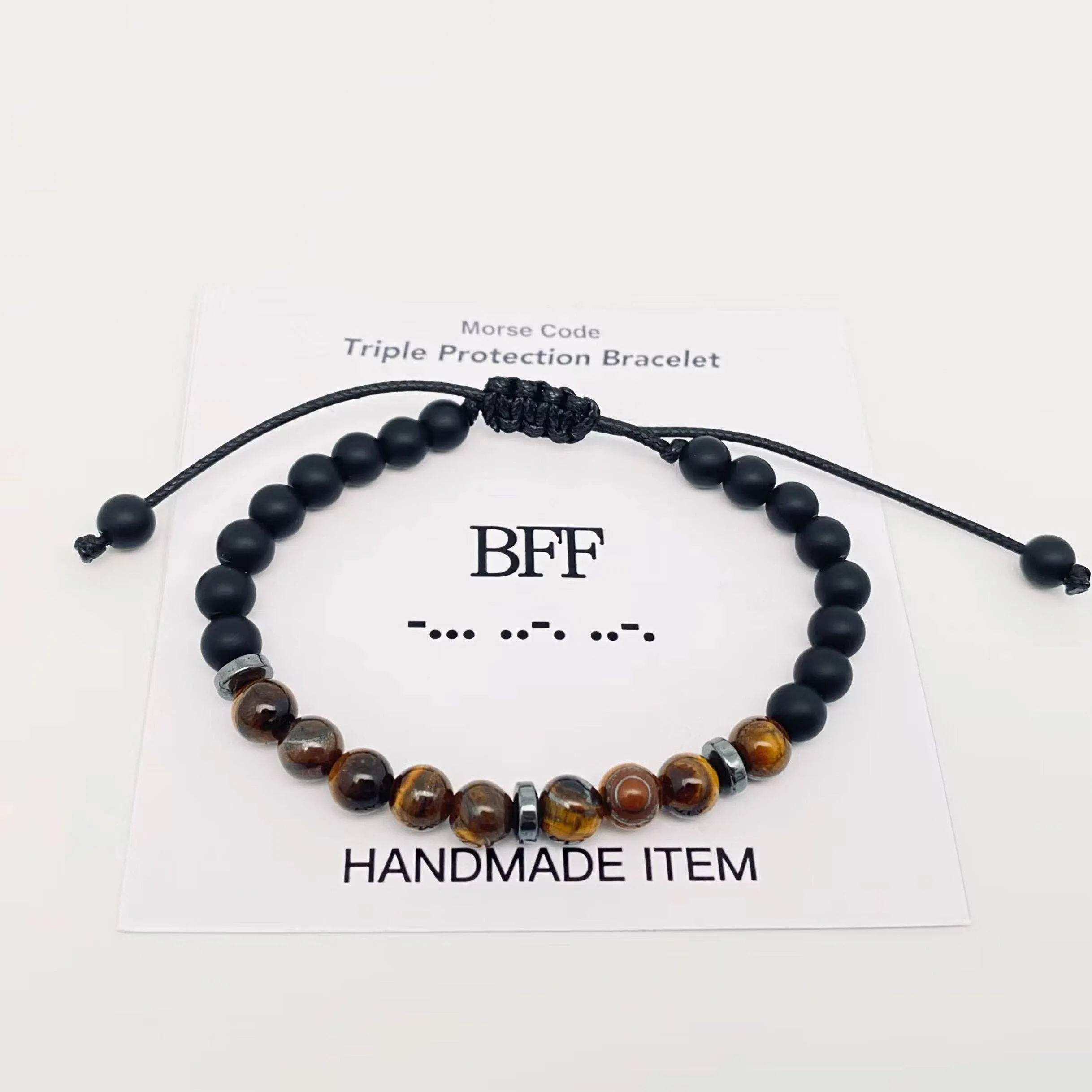 Morse Code 6mm Tiger's Eye Stone Beads Stretchable Bracelet: Grateful