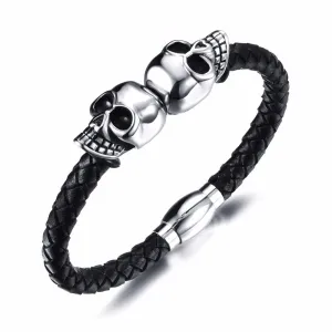 New Fashion Jewelry Man Accessories Handmade Cowide Leather Stainless Steel Skull Adornment Bangles Rock Punk Bracelet