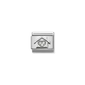 Nomination Composable Link Home With Heart, Cubic Zirconia, Silver
