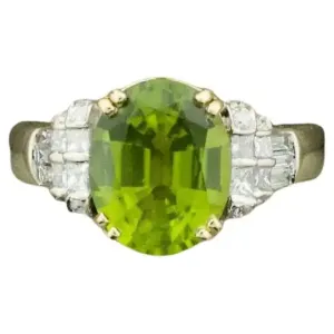 Peridot and Diamond Solitaire Ring in 18k