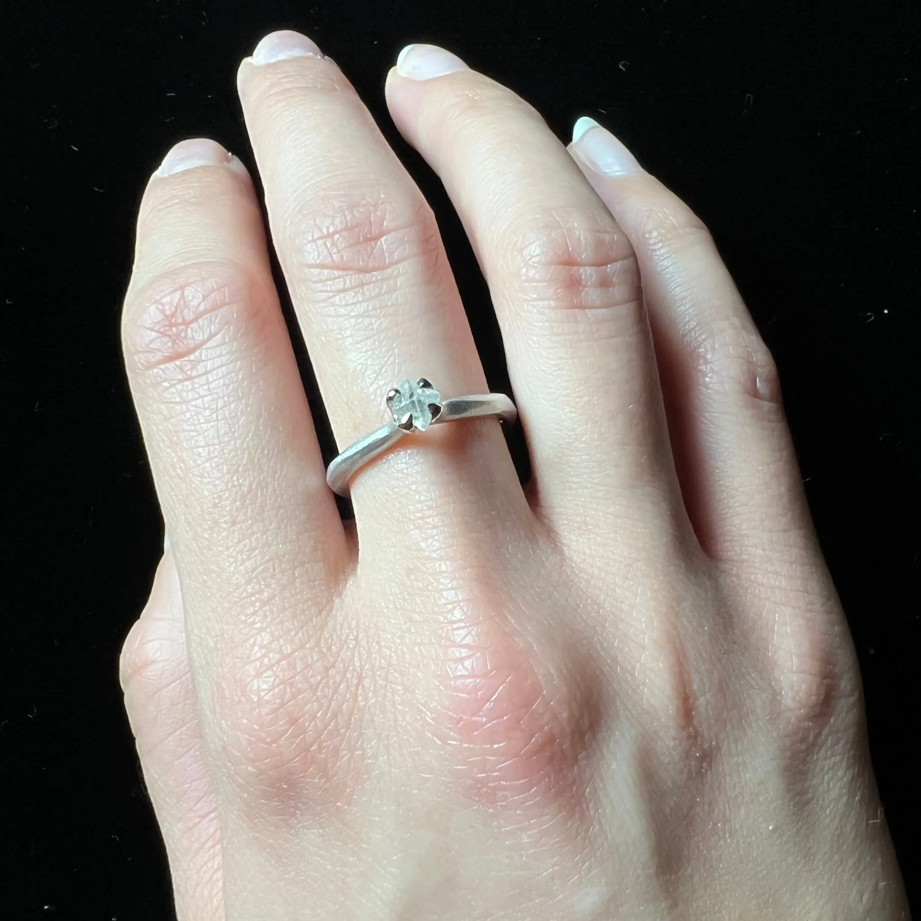 Petite White Rough Diamond White Gold Princess Ring - <strong>0.39 ct.</strong>