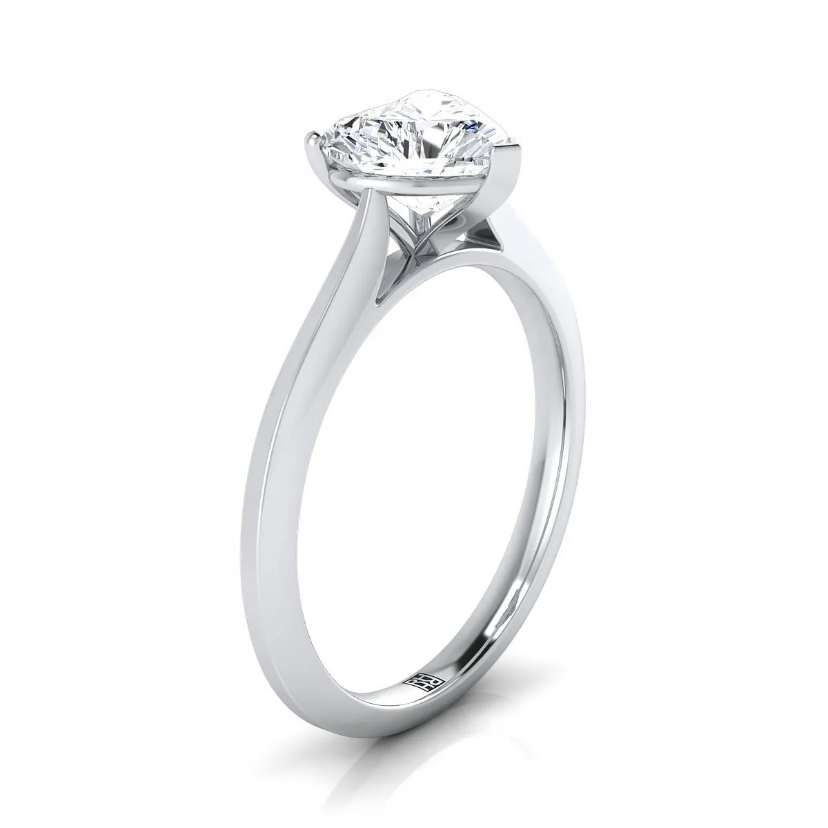 Platinum Heart Shape Center  Timeless Solitaire Comfort Fit Engagement Ring