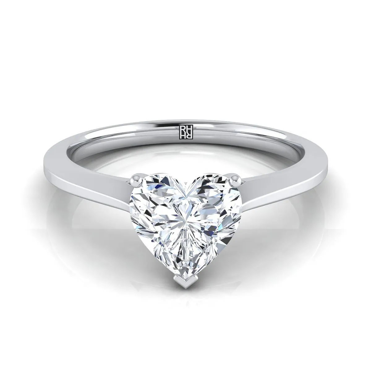 Platinum Heart Shape Center  Timeless Solitaire Comfort Fit Engagement Ring