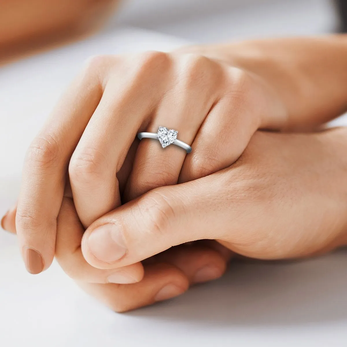 Platinum Heart Shape Center  Timeless Solitaire Comfort Fit Engagement Ring