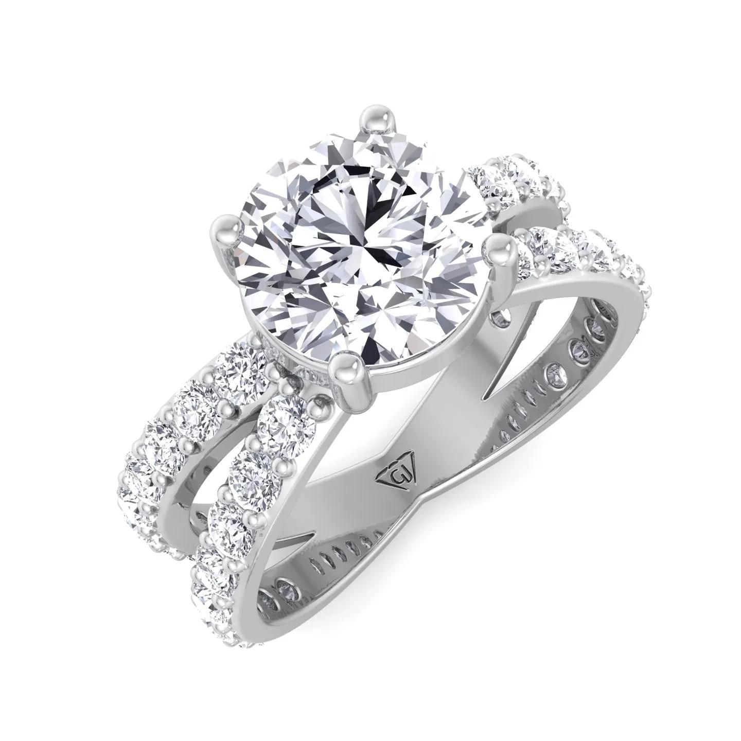 Praline - Split Double Band Round Diamond Ring with Side stones
