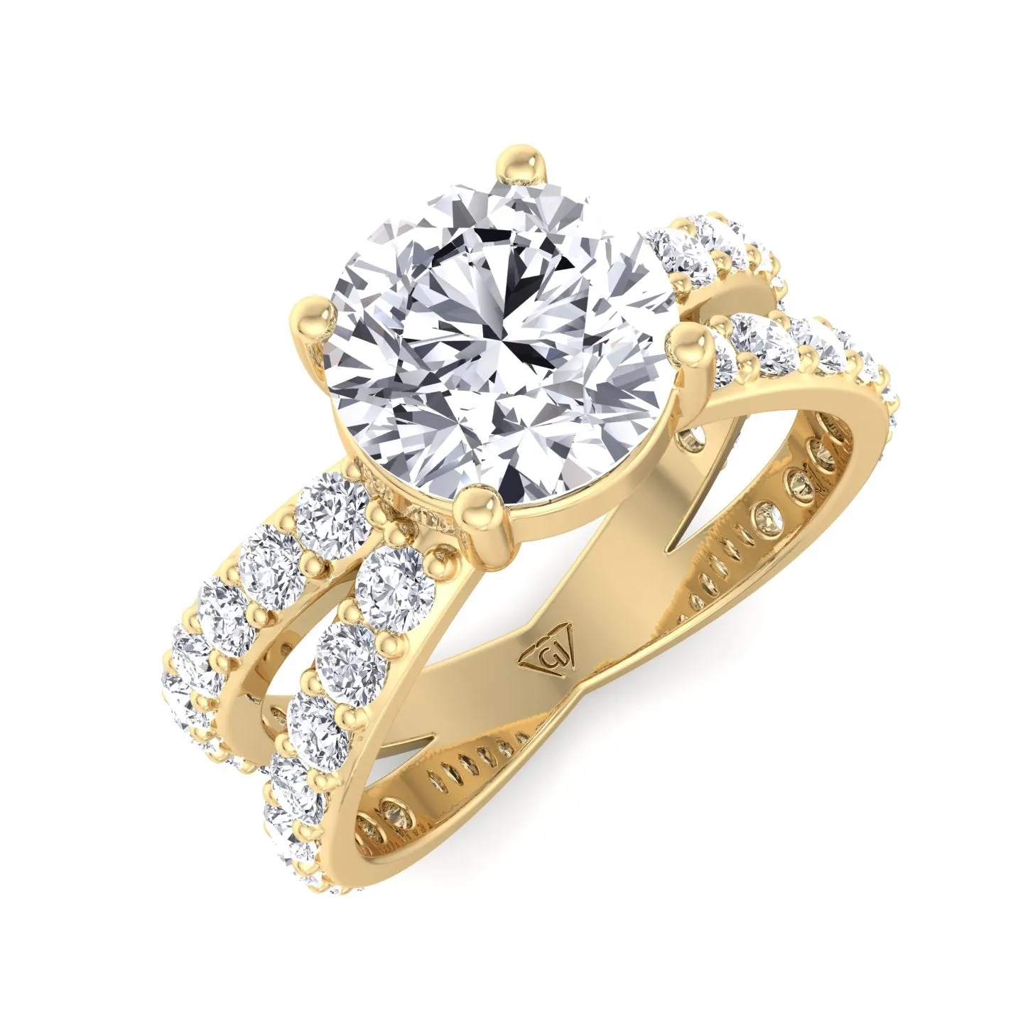 Praline - Split Double Band Round Diamond Ring with Side stones