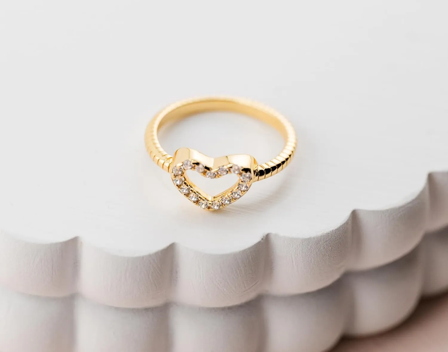 Precious Pieces Sterling Silver or 14K Gold Plated CZ Heart Baby Ring with Rope Band for Toddlers, Little Girls, Stackable or Pinky Ring for Teens and Women