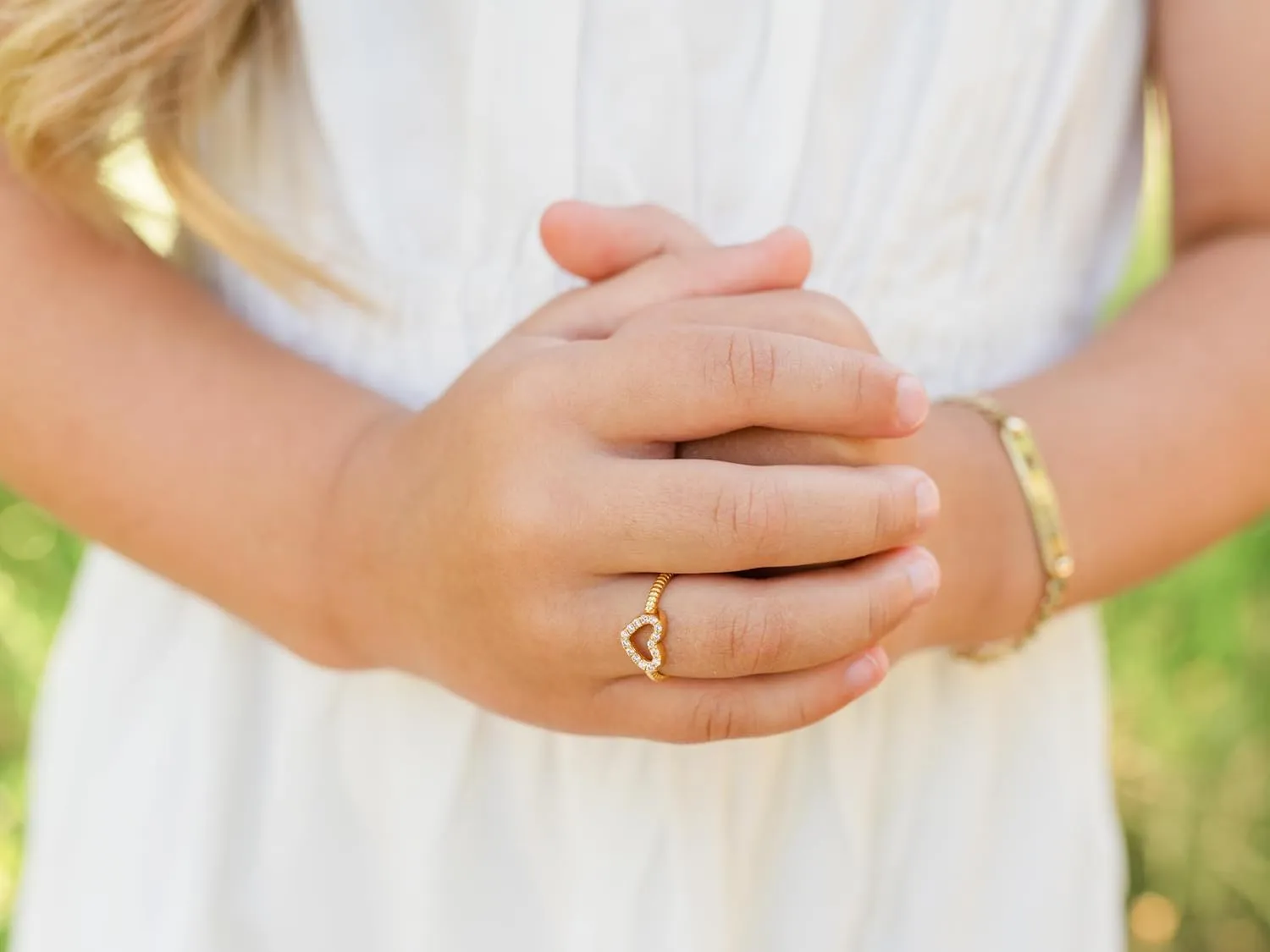 Precious Pieces Sterling Silver or 14K Gold Plated CZ Heart Baby Ring with Rope Band for Toddlers, Little Girls, Stackable or Pinky Ring for Teens and Women