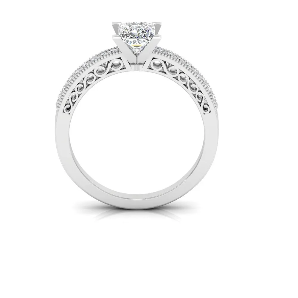 Princess Cut Cathedral Moissanite Engagement Ring