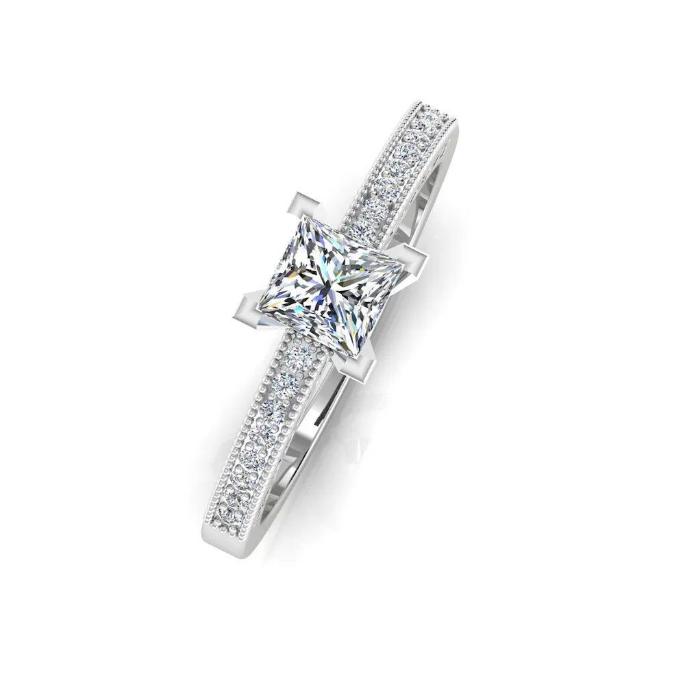 Princess Cut Cathedral Moissanite Engagement Ring