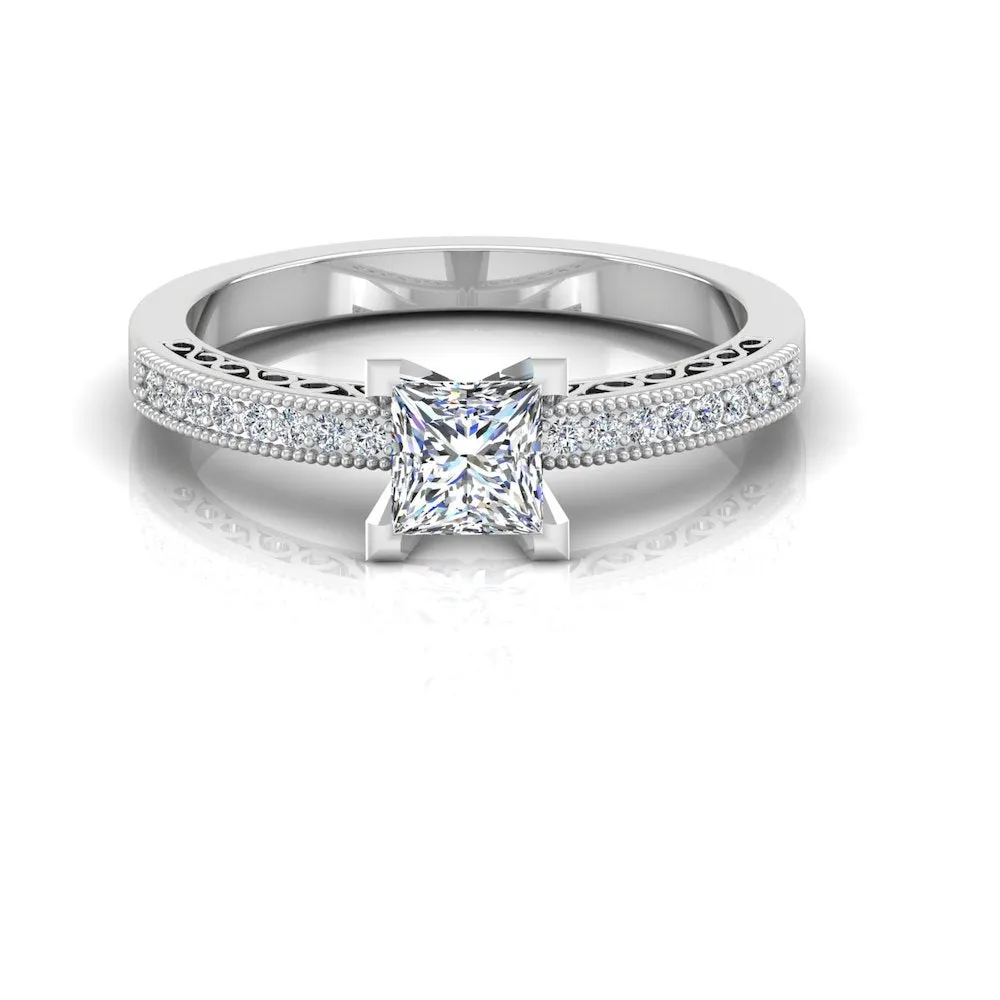 Princess Cut Cathedral Moissanite Engagement Ring