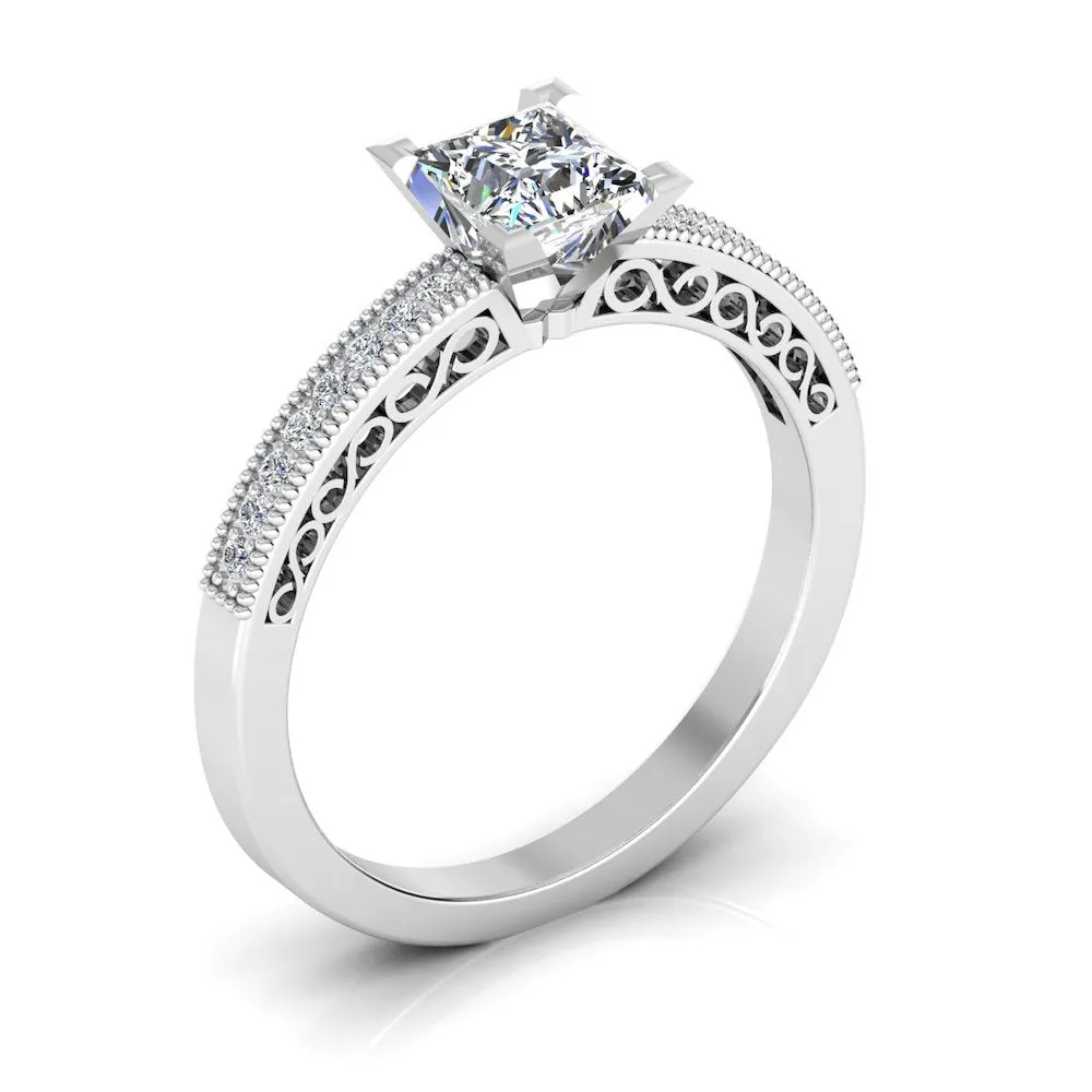 Princess Cut Cathedral Moissanite Engagement Ring
