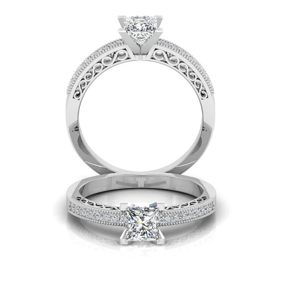 Princess Cut Cathedral Moissanite Engagement Ring