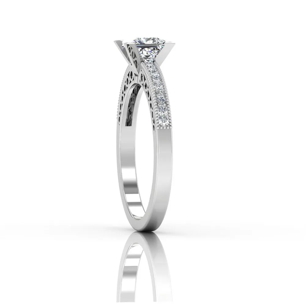 Princess Cut Cathedral Moissanite Engagement Ring
