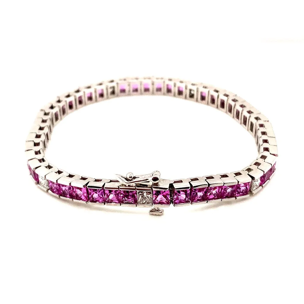 Princess Cut Pink Sapphire and Diamond Tennis Bracelet