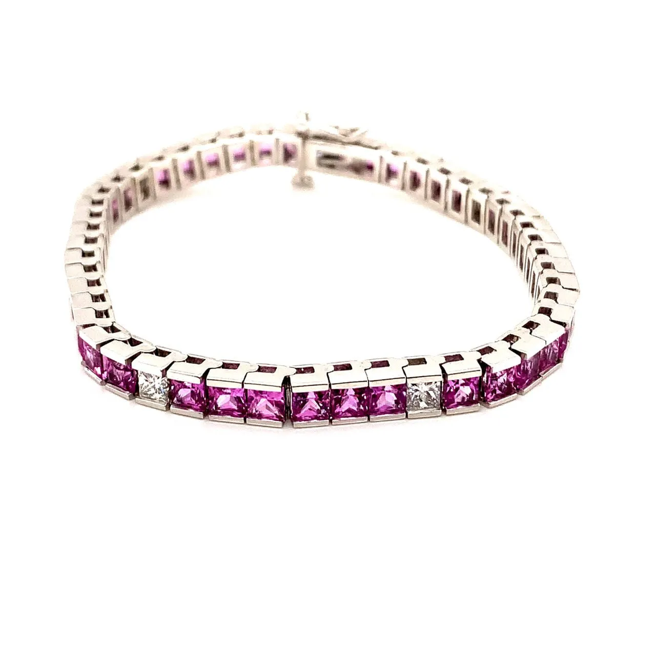 Princess Cut Pink Sapphire and Diamond Tennis Bracelet