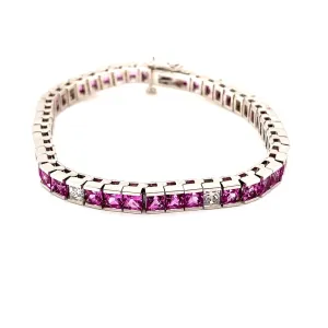 Princess Cut Pink Sapphire and Diamond Tennis Bracelet