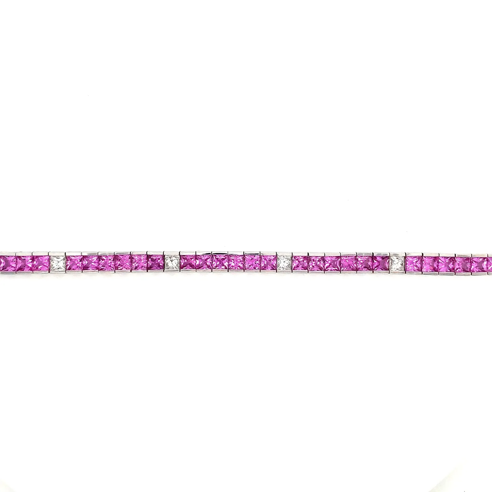 Princess Cut Pink Sapphire and Diamond Tennis Bracelet