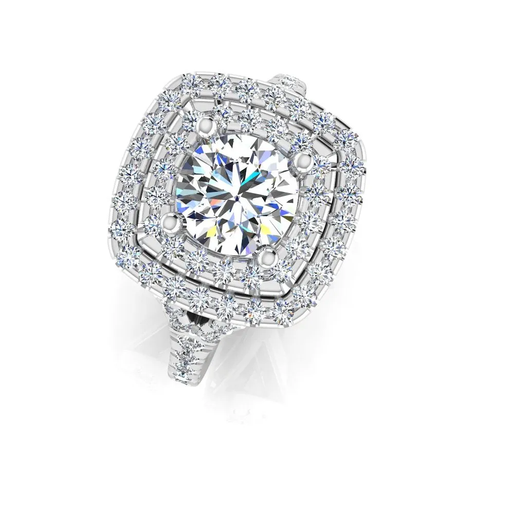 Round Brilliant Double Halo Moissanite Engagement Ring
