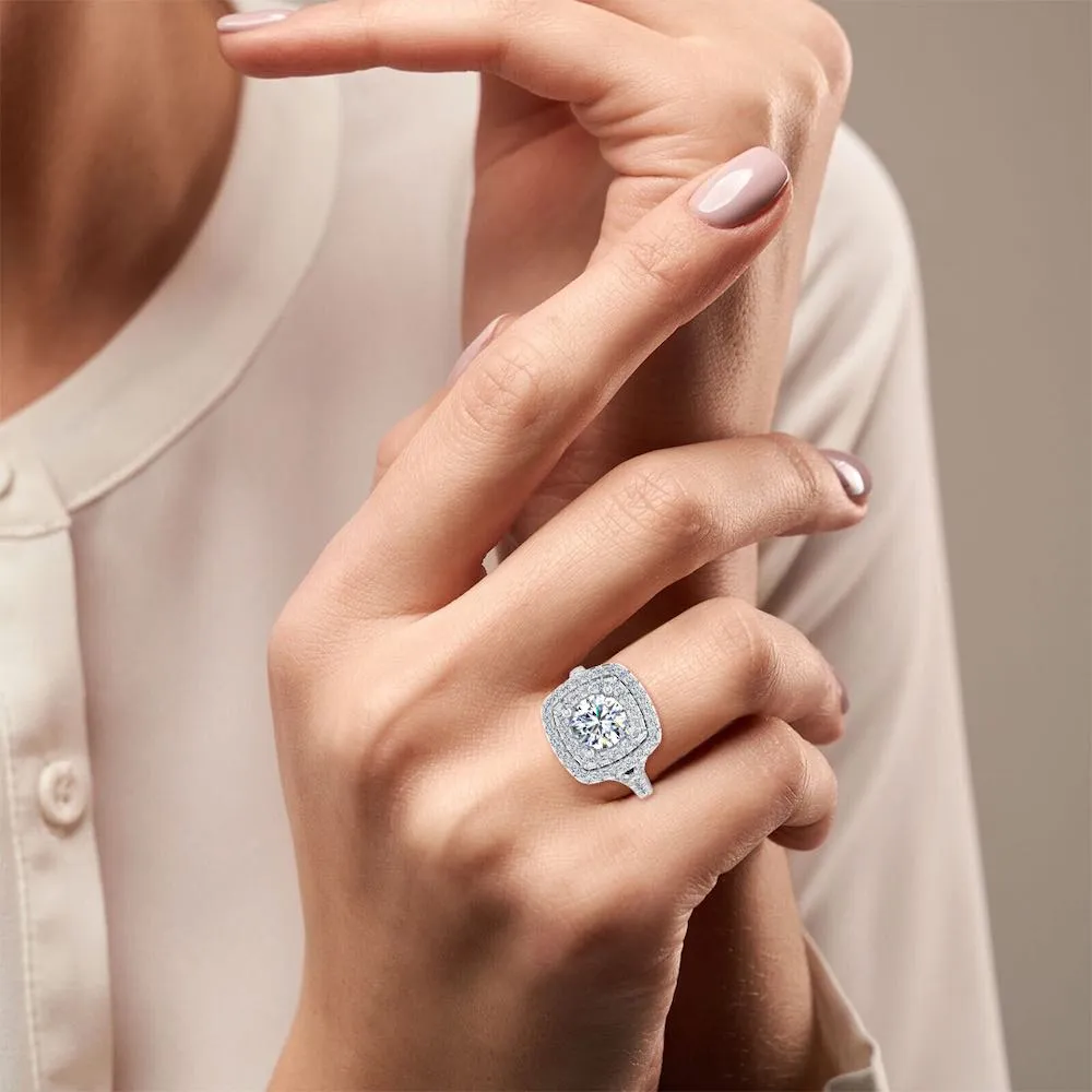Round Brilliant Double Halo Moissanite Engagement Ring