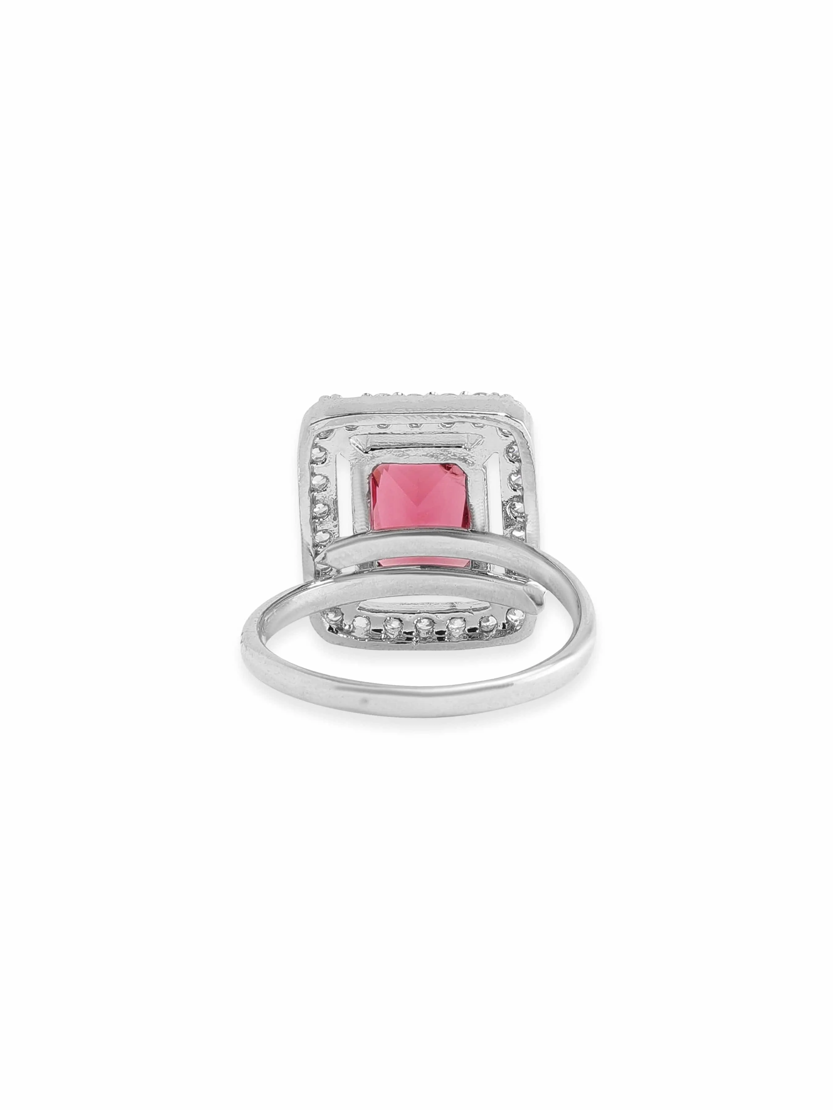 Rubans Rhodium plated Ruby Red Zirconia Classy Ring