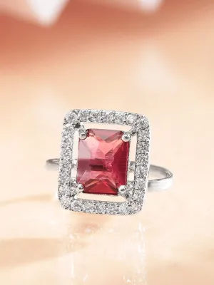 Rubans Rhodium plated Ruby Red Zirconia Classy Ring