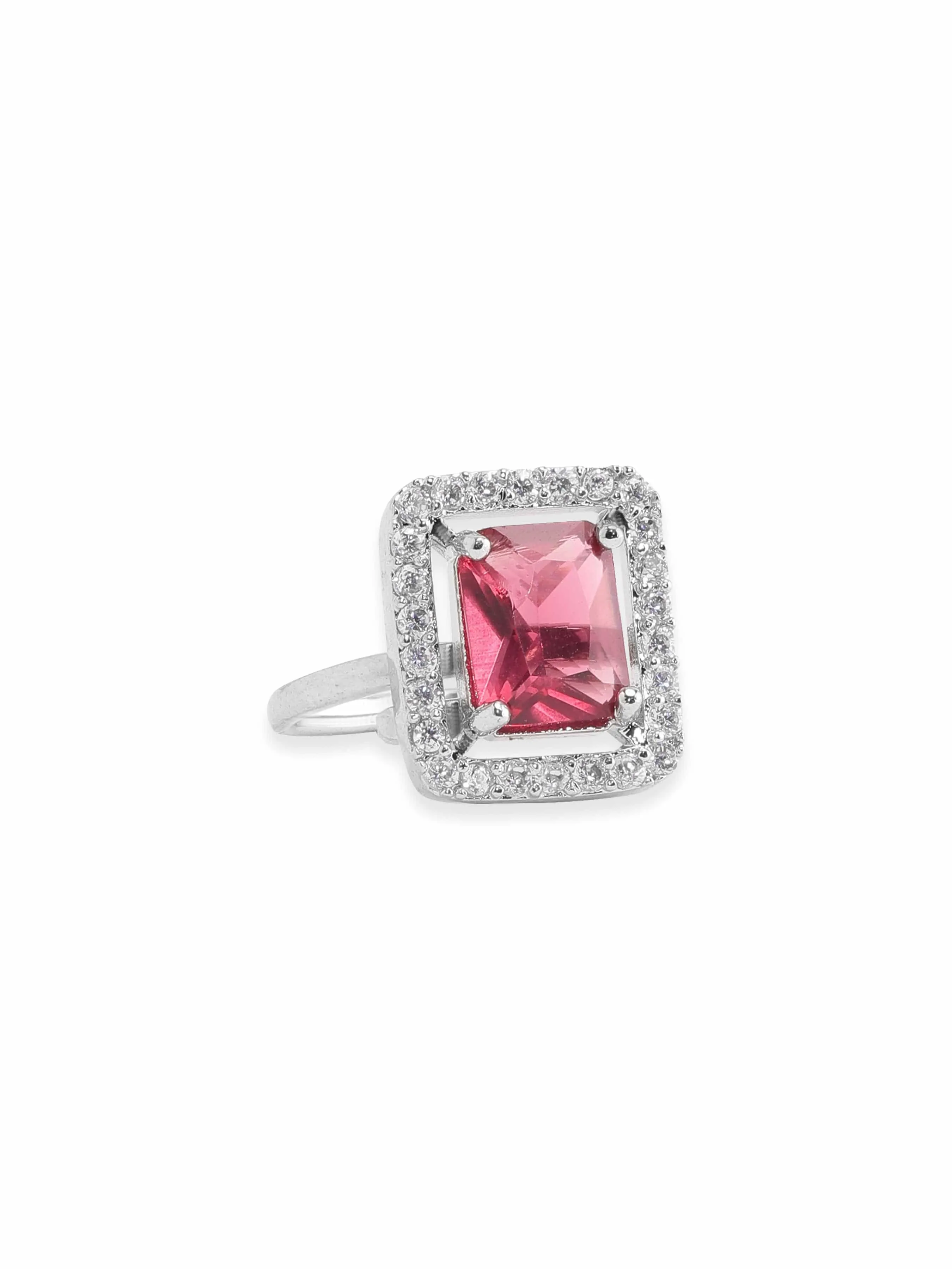 Rubans Rhodium plated Ruby Red Zirconia Classy Ring