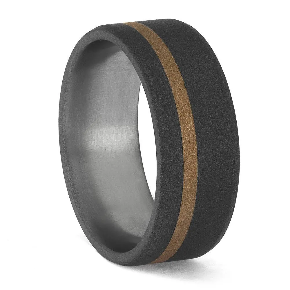 Sandblasted Titanium Wedding Band with Rose Gold Pinstripe