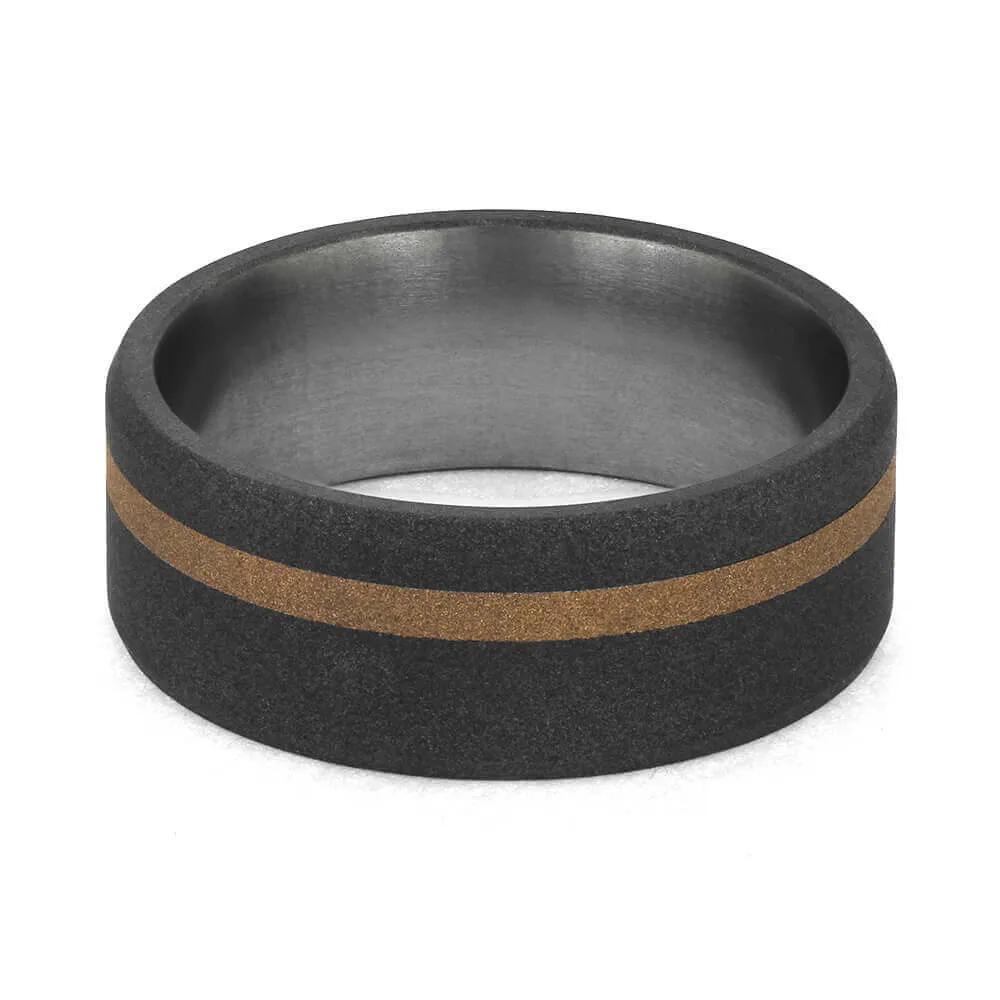 Sandblasted Titanium Wedding Band with Rose Gold Pinstripe