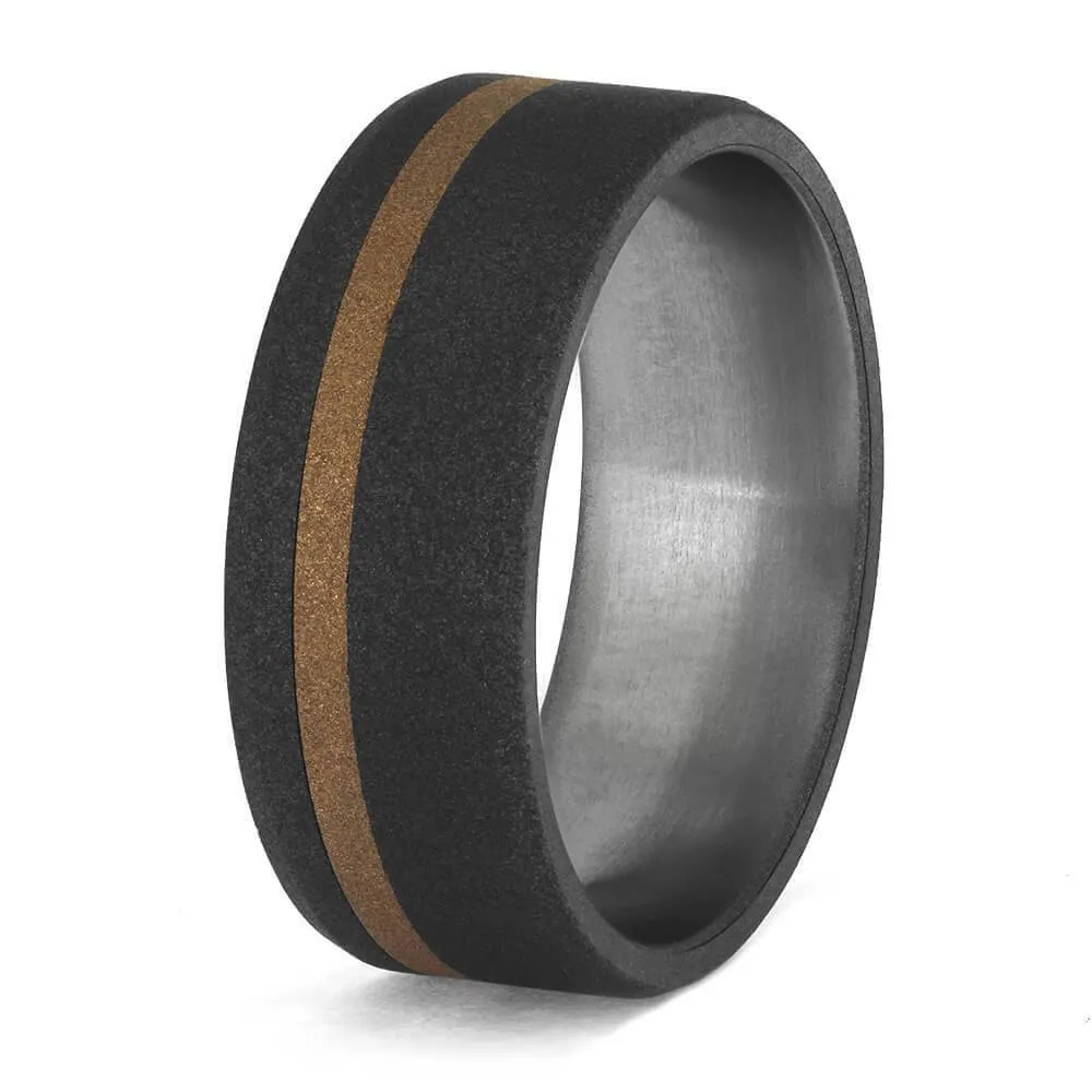 Sandblasted Titanium Wedding Band with Rose Gold Pinstripe