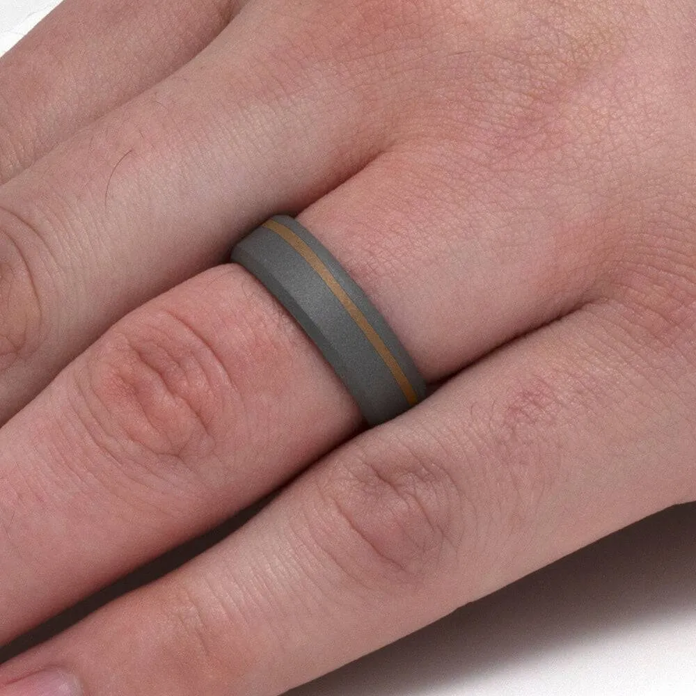 Sandblasted Titanium Wedding Band with Rose Gold Pinstripe