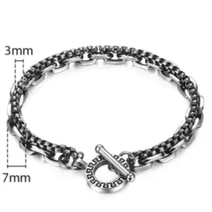 Silver And Black Tribal Clasp Link Mens Stainless Steel Bracelets