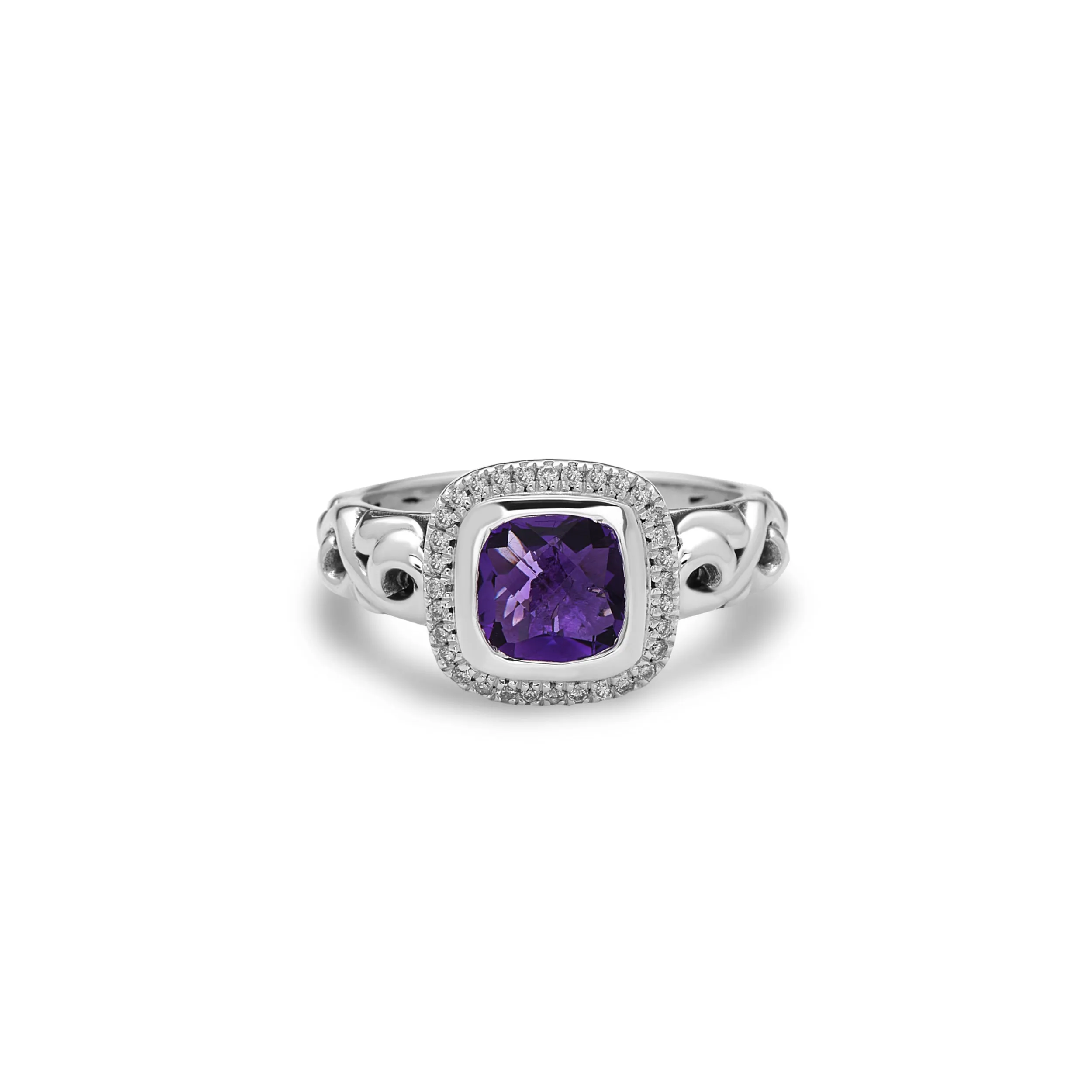 Silver Ivy Gemstone and Diamond Cushion Ring