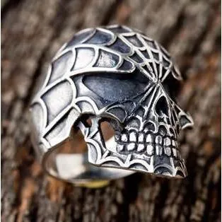 Silver Spider Skull Spiderman Ring