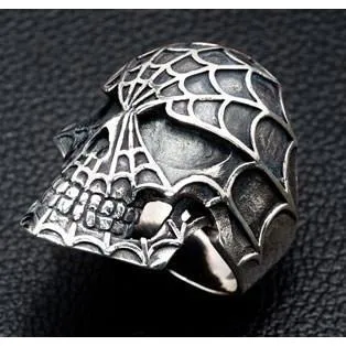 Silver Spider Skull Spiderman Ring