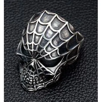 Silver Spider Skull Spiderman Ring