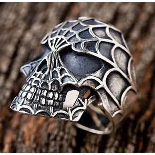 Silver Spider Skull Spiderman Ring
