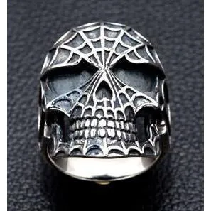 Silver Spider Skull Spiderman Ring