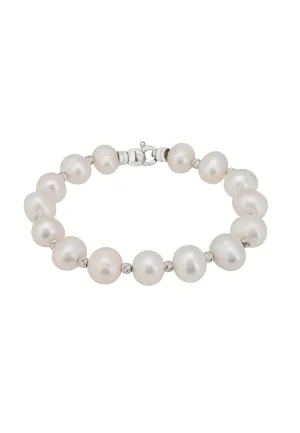 Solid 14K White Gold Classic Natural Pearl Bracelet