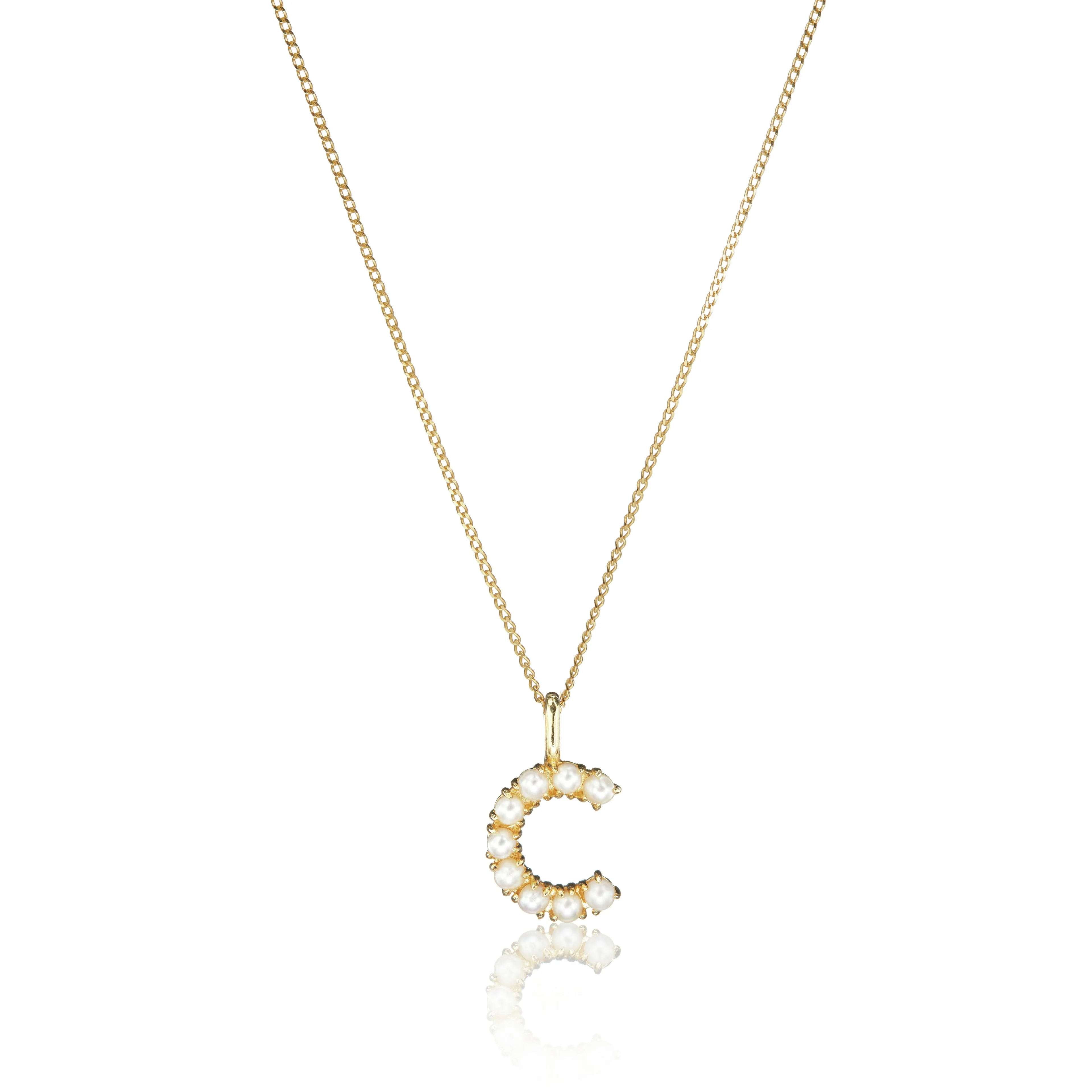Solid Gold Pearl Initial Letter Necklace