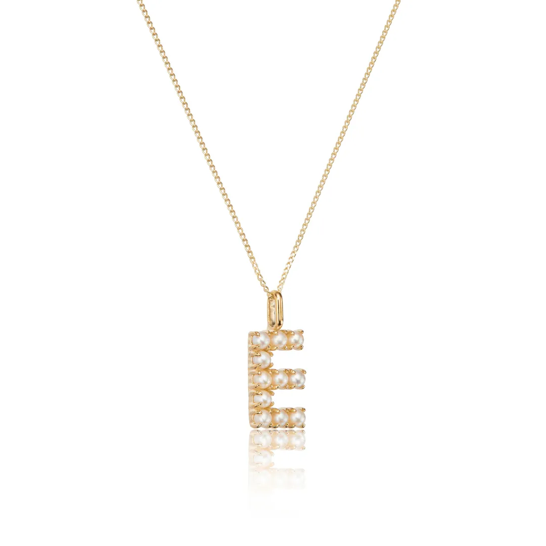Solid Gold Pearl Initial Letter Necklace
