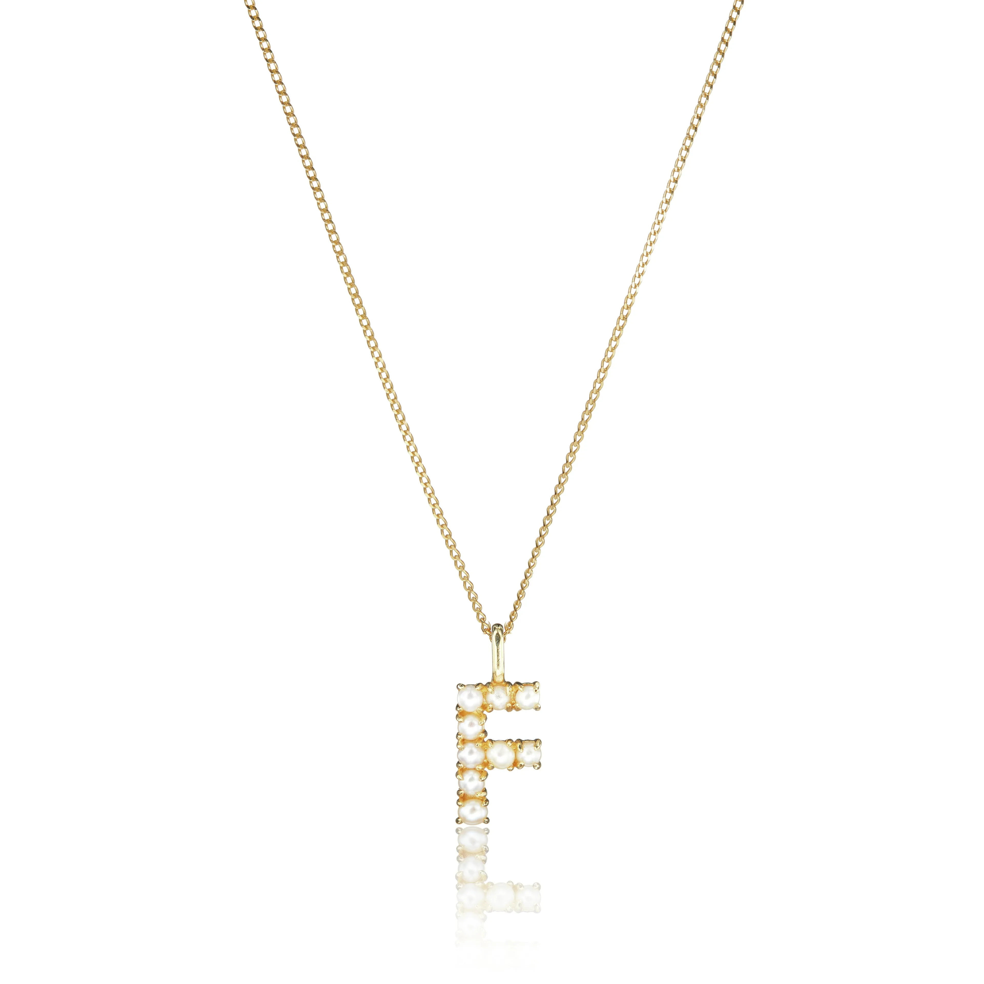 Solid Gold Pearl Initial Letter Necklace
