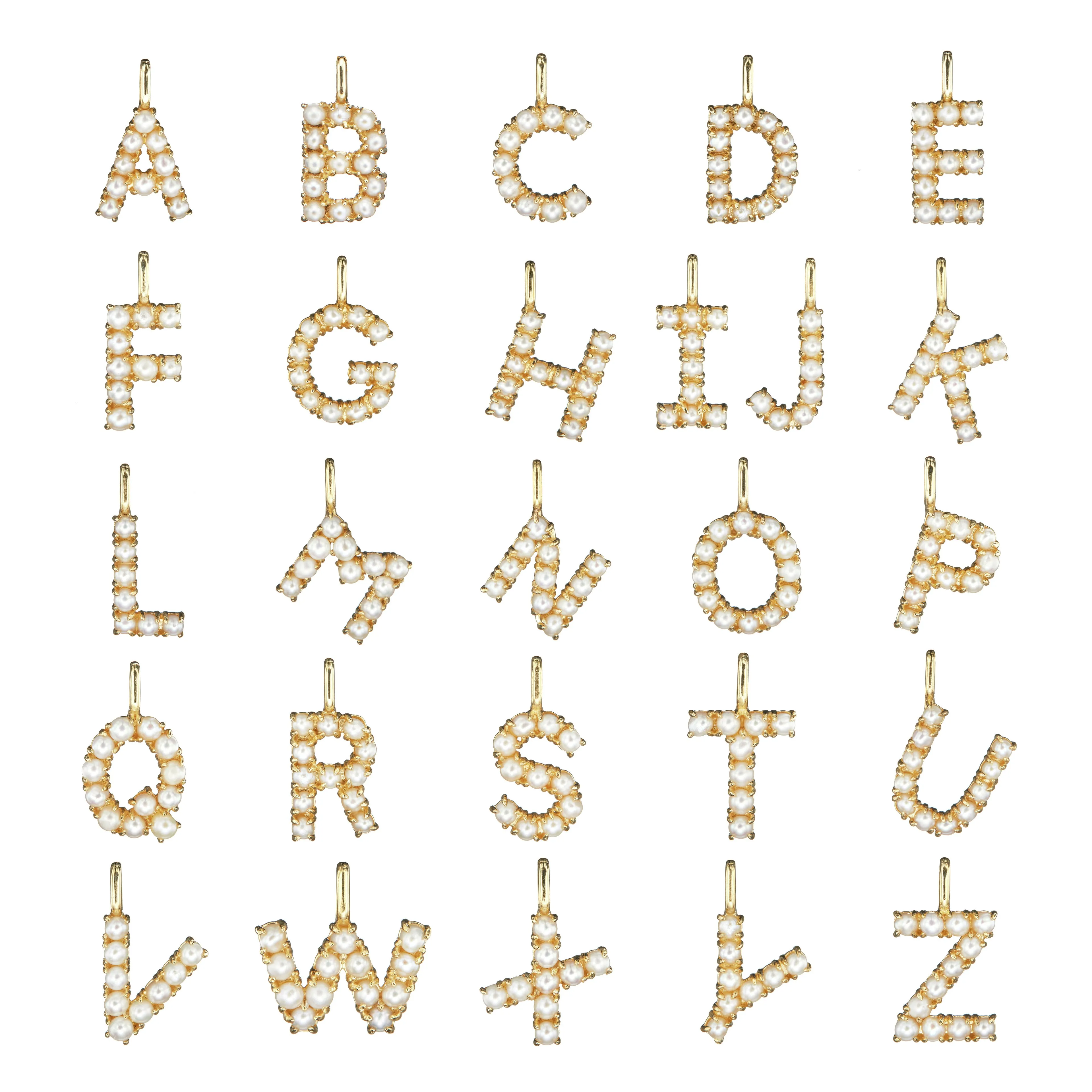 Solid Gold Pearl Initial Letter Necklace