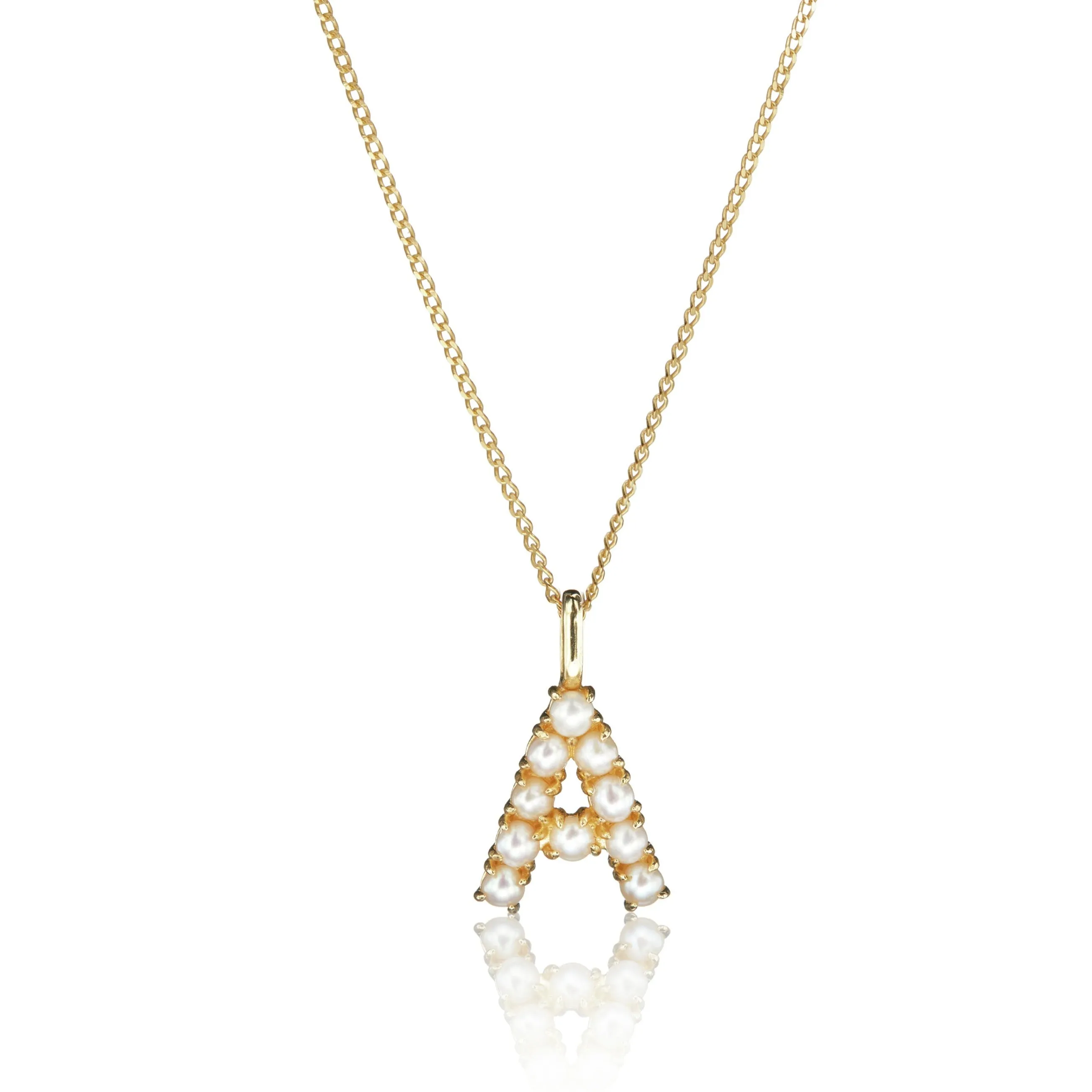 Solid Gold Pearl Initial Letter Necklace