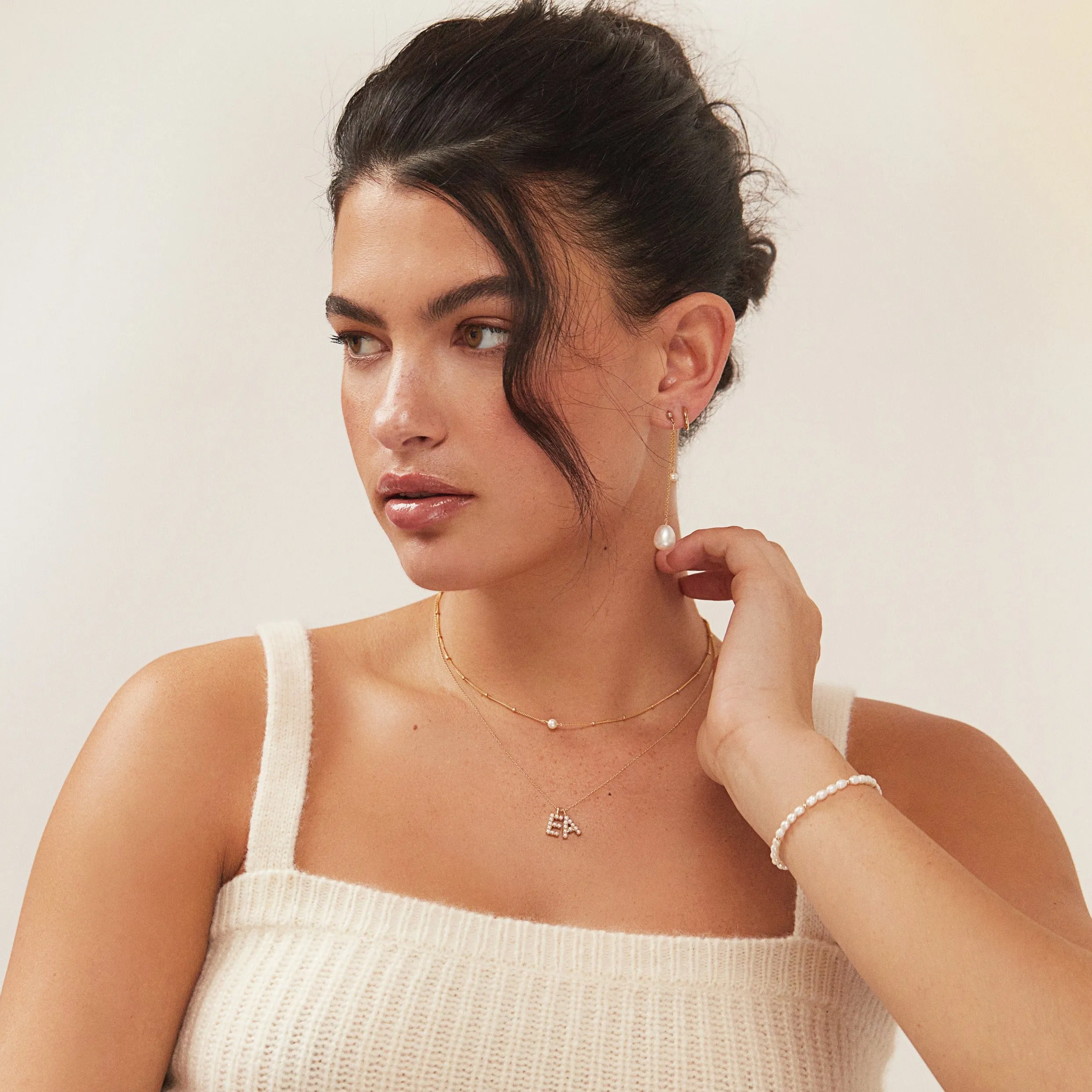 Solid Gold Pearl Initial Letter Necklace